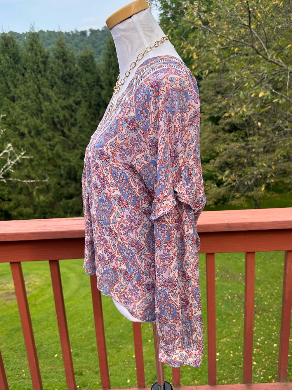 Frye Violet Dusk Paisley V-Neck Bohemian Long Sleeve Blouse NWT - Picture 2 of 7